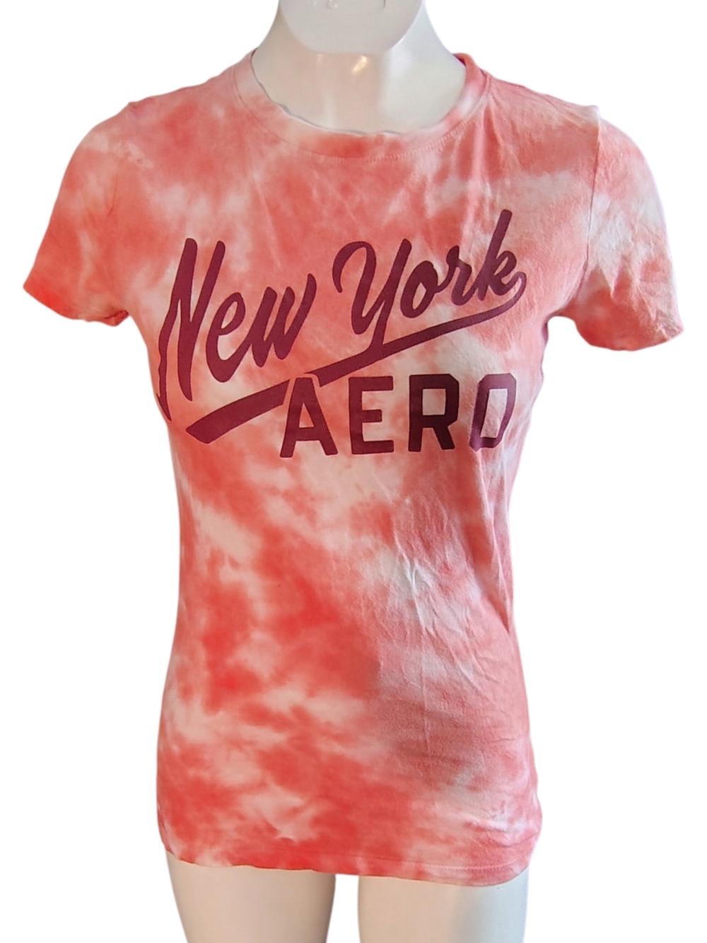 Aeropostale Coral Tie-Dye 'New York AERO' Crewneck Tee